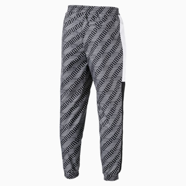 T7 AOP Panel Men's Track Pants, Puma Black-Repeat logo, extralarge