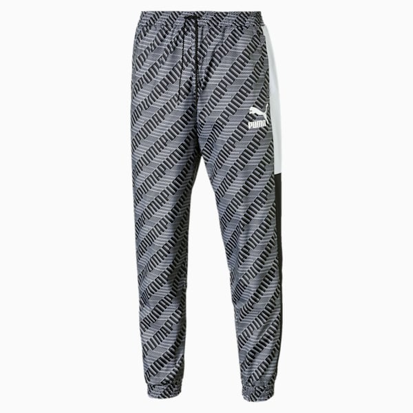 T7 AOP Panel Men's Track Pants, Puma Black-Repeat logo, extralarge