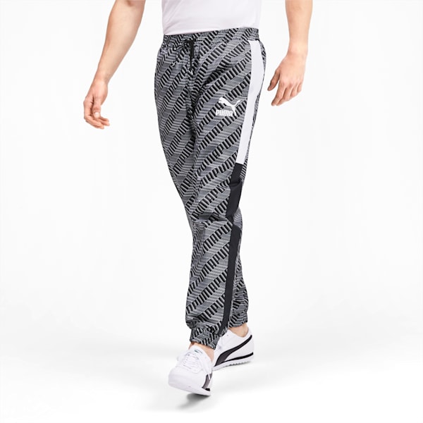 T7 AOP Panel Men's Track Pants, Puma Black-Repeat logo, extralarge