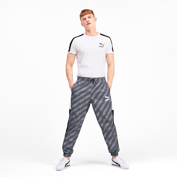 T7 AOP Panel Men's Track Pants, Puma Black-Repeat logo, extralarge