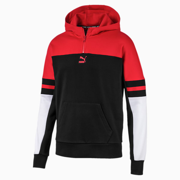 PUMA XTG Men's Quarter Zip Hoodie, Puma Black-Red combo, extralarge