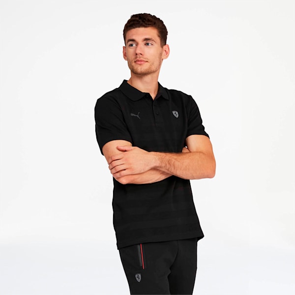 Ferrari Men's Striped Polo, Puma Black, extralarge