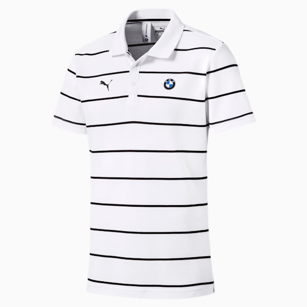 BMW M Motorsport Men's Striped Polo, Puma White, extralarge