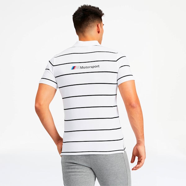 BMW M Motorsport Men's Striped Polo, Puma White, extralarge