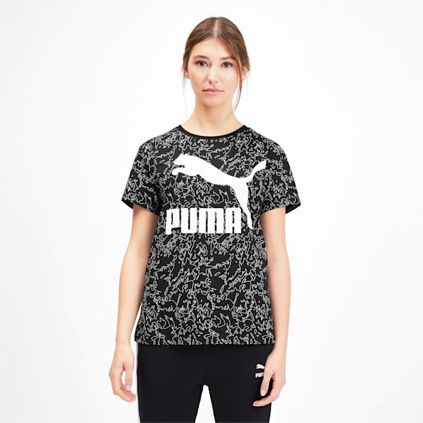 Classics Women's AOP Logo Tee, Puma Black, extralarge