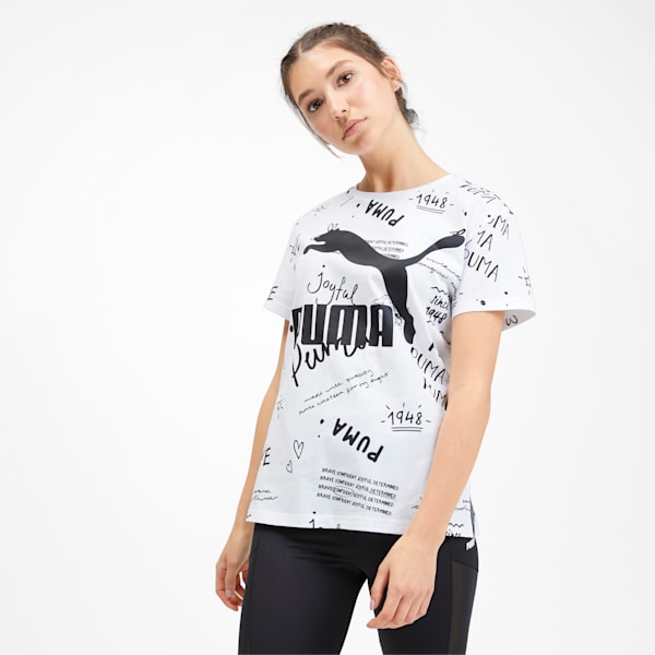 Classics Women's AOP Logo Tee, Puma White-2, extralarge