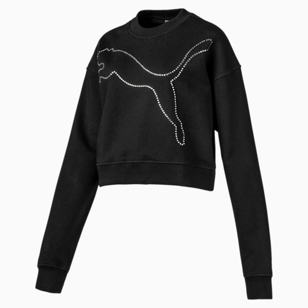 Rhinestone Women's Crewneck Sweatshirt, Puma Black, extralarge