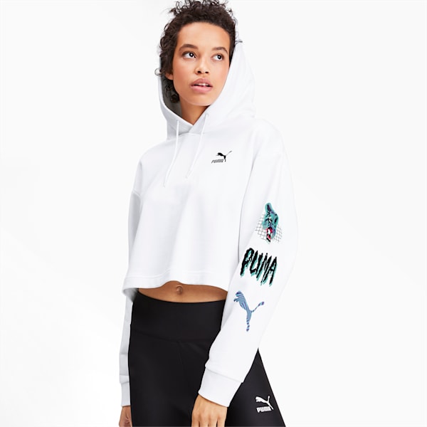 Claw Women's Cropped Hoodie, Puma White, extralarge