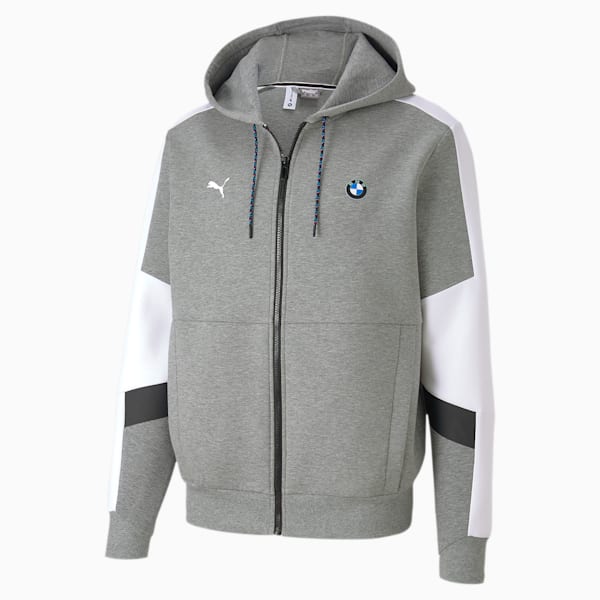 BMW M Motorsport Men's Hooded Sweat Jacket, Medium Gray Heather, extralarge