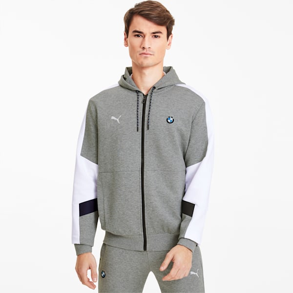 BMW M Motorsport Men's Hooded Sweat Jacket, Medium Gray Heather, extralarge