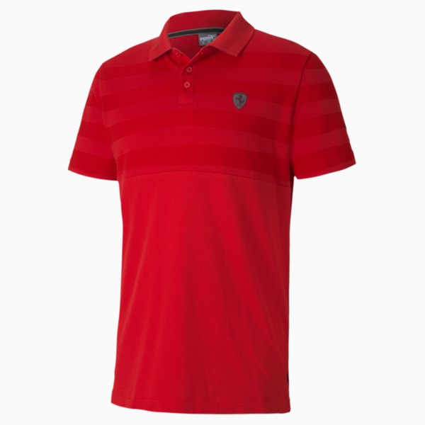 Scuderia Ferrari Men's Striped Polo, Rosso Corsa, extralarge