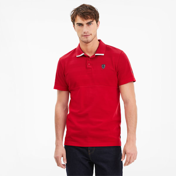 Scuderia Ferrari Men's Striped Polo, Rosso Corsa, extralarge