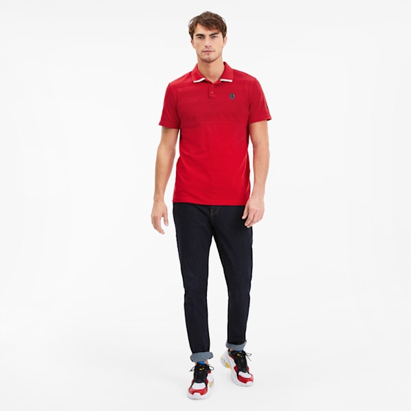 Scuderia Ferrari Men's Striped Polo, Rosso Corsa, extralarge