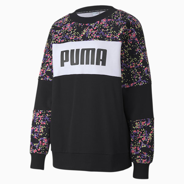 Women's AOP Crewneck Sweatshirt, Puma Black-Brand AOP, extralarge