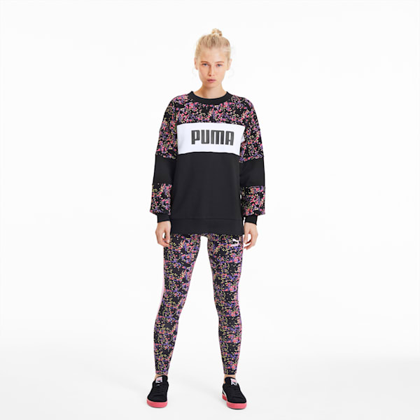 Women's AOP Crewneck Sweatshirt, Puma Black-Brand AOP, extralarge