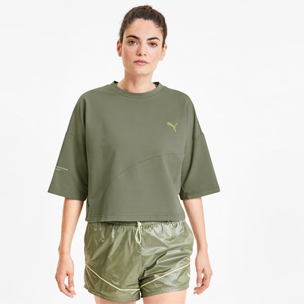 Evide Form Stripe Crop T-Shirt, Deep Lichen Green, extralarge-IND