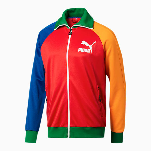 PUMA x FASHION GEEK Men's T7 Jacket, High Risk Red-Surf The Web-Gold Fusion, extralarge