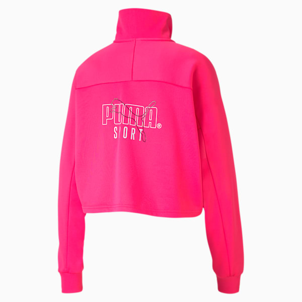 Tailored For Sport Women's Cropped Half Zip Jacket, Fluo Pink, extralarge