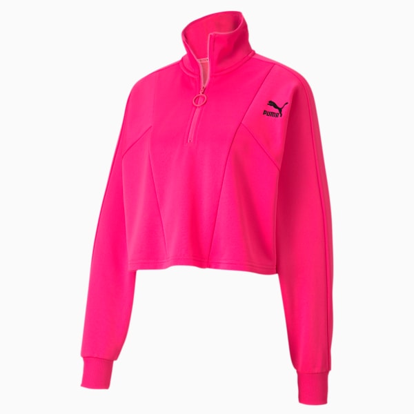 Tailored For Sport Women's Cropped Half Zip Jacket, Fluo Pink, extralarge