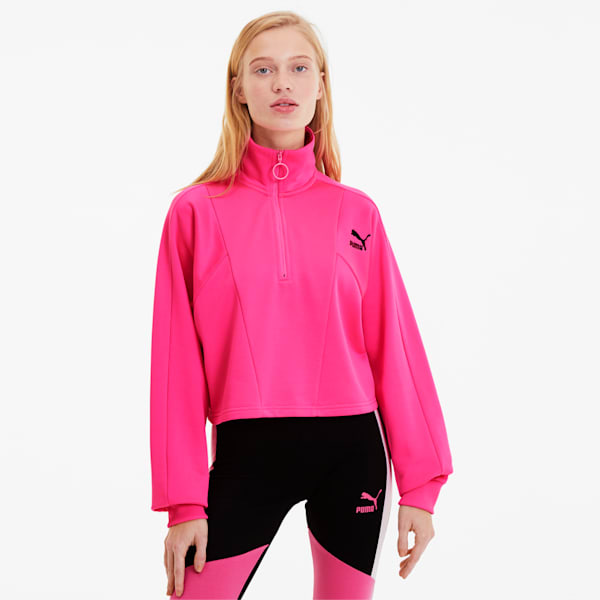 Tailored For Sport Women's Cropped Half Zip Jacket, Fluo Pink, extralarge