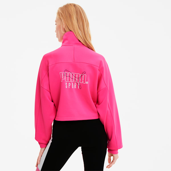 Tailored For Sport Women's Cropped Half Zip Jacket, Fluo Pink, extralarge