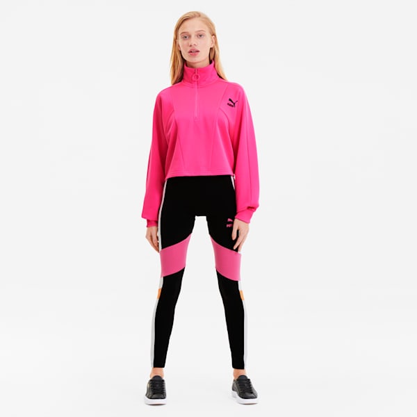 Tailored For Sport Women's Cropped Half Zip Jacket, Fluo Pink, extralarge