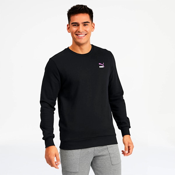 Classics Men's Embroidered Crewneck Sweatshirt, Cotton Black-Purple, extralarge