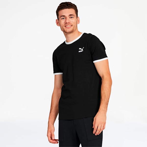 Mens Short Sleeve Cotton Contrast Collar Hoops Ringer Tee T-Shirt