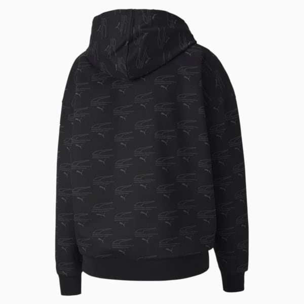 Evide Women's AOP Hoodie, Puma Black-fizzy orange, extralarge