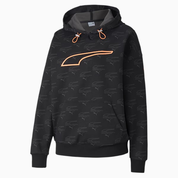Evide Women's AOP Hoodie, Puma Black-fizzy orange, extralarge