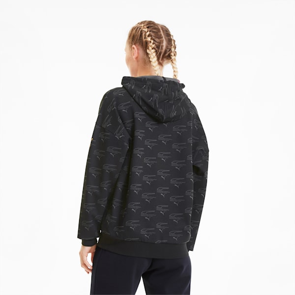 Evide Women's AOP Hoodie, Puma Black-fizzy orange, extralarge