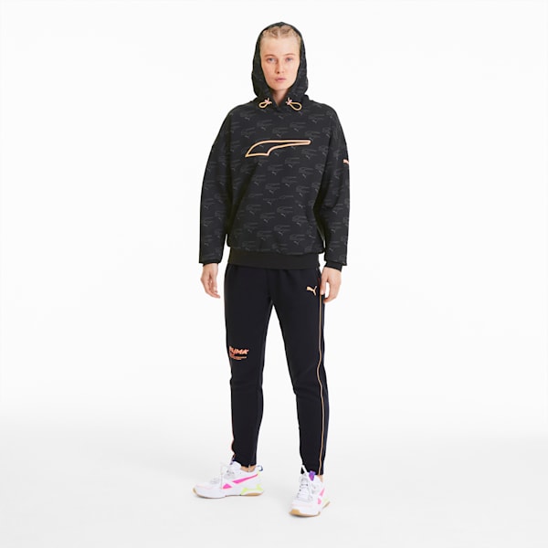 Evide Women's AOP Hoodie, Puma Black-fizzy orange, extralarge