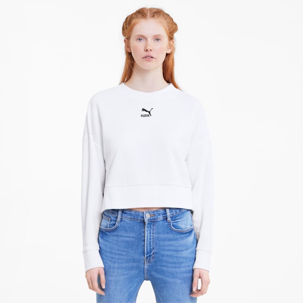 Classics Women's Cropped Crewneck Sweatshirt, Puma White, extralarge