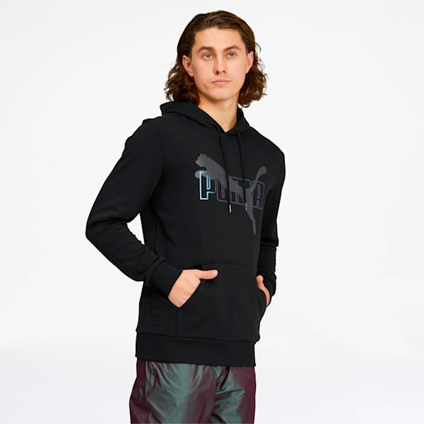 Iridescent Men's Hoodie, Cotton Black, extralarge