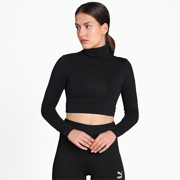 Evide Long Sleeve Women's Crop Top, Puma Black, extralarge-IND