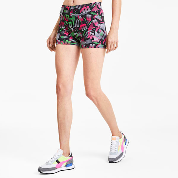 PUMA Sport Women's AOP Micro Shorts, Cotton Black-AOP-Purple, extralarge