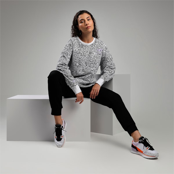 PUMA x MR DOODLE Printed Women's Crew Neck Sweater, Puma White-AOP, extralarge-IND