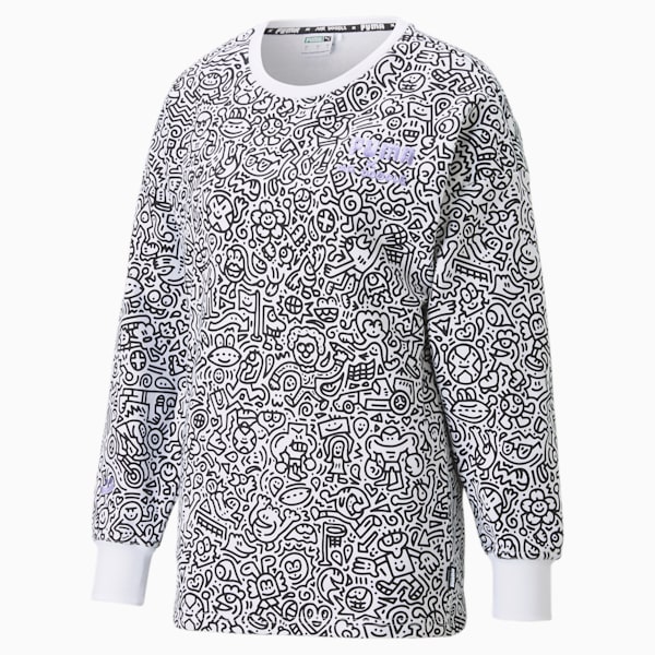 PUMA x MR DOODLE Printed Women's Crew Neck Sweater, Puma White-AOP, extralarge-IND