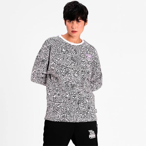 PUMA x MR DOODLE Printed Women's Crew Neck Sweater, Puma White-AOP, extralarge-IND