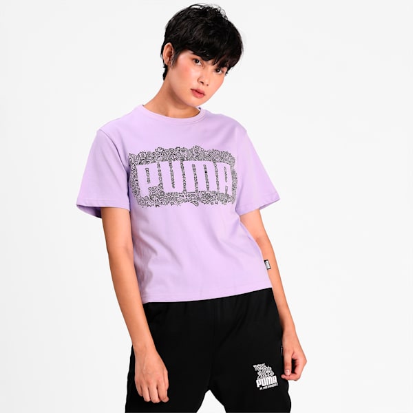 PUMA x MR DOODLE Women's Cropped T-Shirt, Purple Rose, extralarge-IND