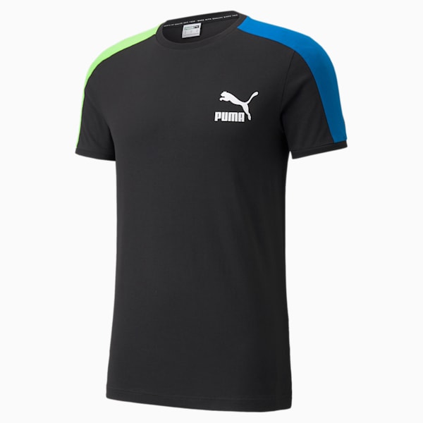 Iconic T7 Slim Fit Men's T-Shirt, Puma Black-green blue, extralarge-IND