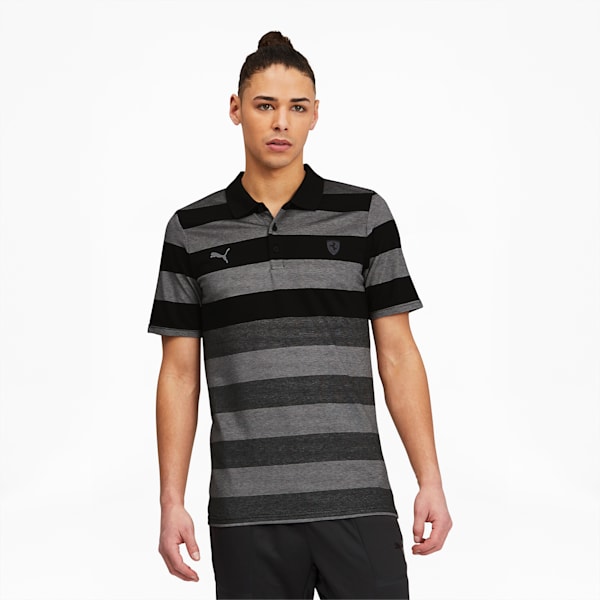 Scuderia Ferrari Style Men's Striped Polo, Puma Black, extralarge