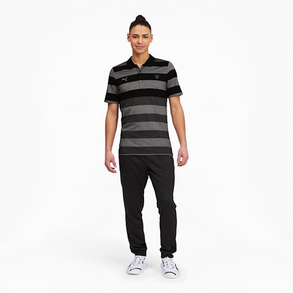 Scuderia Ferrari Style Men's Striped Polo, Puma Black, extralarge