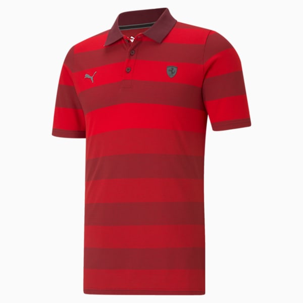 Scuderia Ferrari Style Men's Striped Polo, Rosso Corsa, extralarge