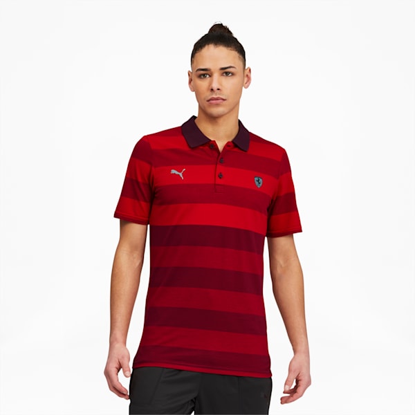 Scuderia Ferrari Style Men's Striped Polo, Rosso Corsa, extralarge