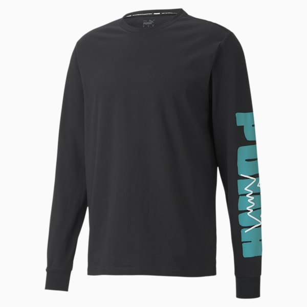 Parquet Graphic Long Sleeve Men's Basketball T-Shirt, Puma Black, extralarge-AUS