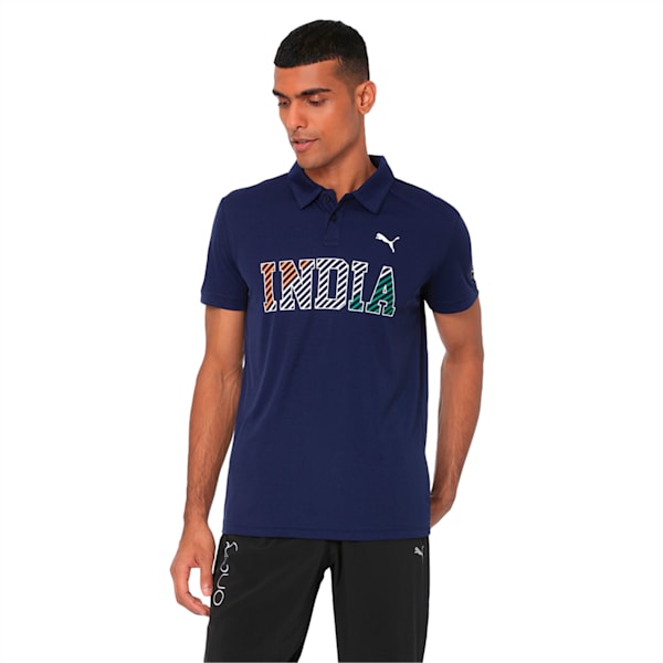One8 Virat Kohli Stripe Unisex Cricket Polo, Peacoat, extralarge-IND