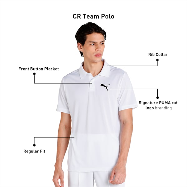 CR Team Men's Regular Fit Cricket Polo, Puma White, extralarge-IND