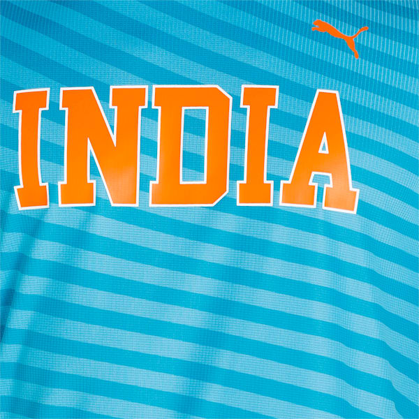 PUMA Cricket Men's Slim Fit T-Shirt, Ethereal Blue-Orange Popsicle, extralarge-IND