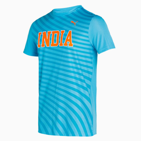Cricket Men's Slim Fit T-Shirt, Ethereal Blue-Orange Popsicle, extralarge-IND